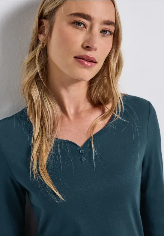 Street One Frauen Basic Shirt mit Knopfdetail in Türkis, Gr: 40