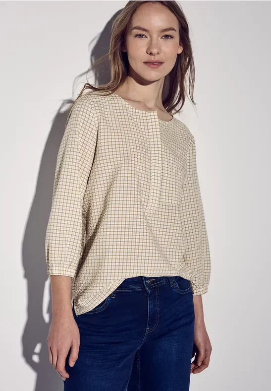 Street One Frauen Karierte Seersucker Bluse in Beige, Gr: 36