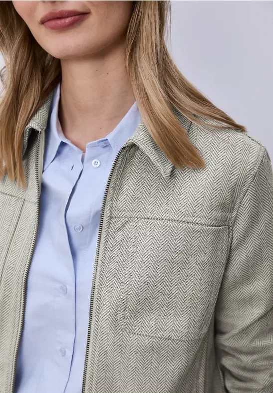 Street One Frauen Jacke mit Fischgrätmuster und Zipper in Beige, Gr: 44