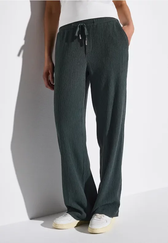 Street One Frauen Wide Leg Hose mit Struktur in Grün, Gr: 44
