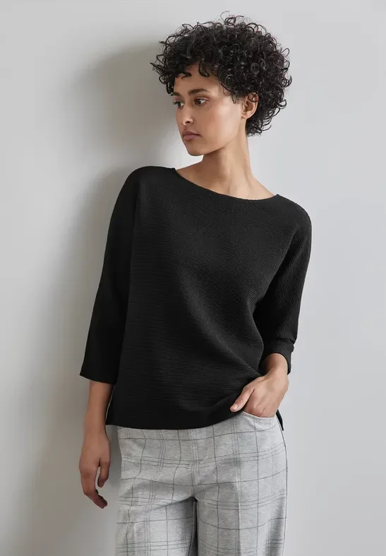 Street One Frauen Shirt mit feiner Struktur in Schwarz, Gr: 36