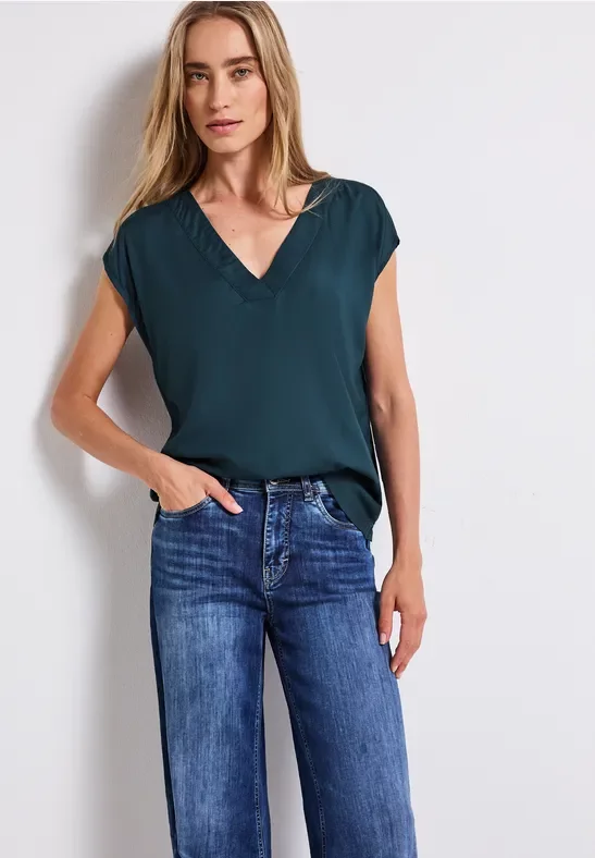 Street One Frauen V-Neck Blusenshirt in Türkis, Gr: 44
