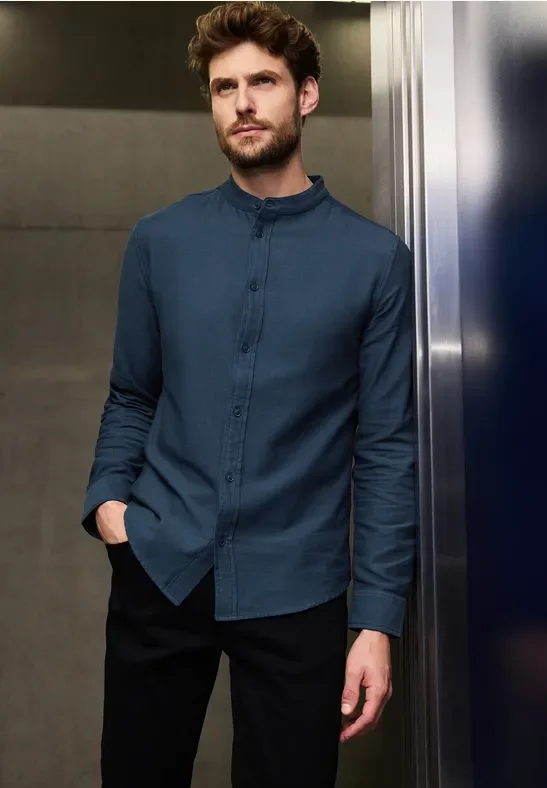 Street One MEN Männer Strukturhemd im Slim Fit in Blau, Gr: XL