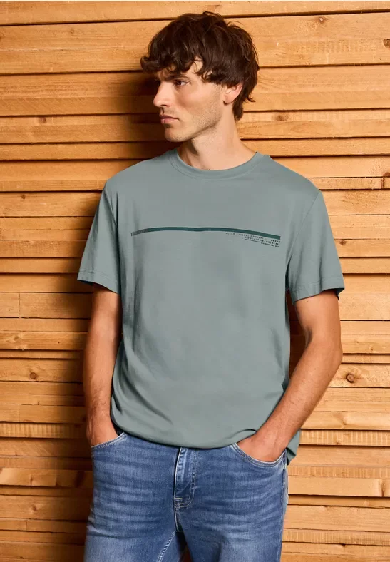 Street One MEN Männer T-Shirt mit Streifen-Motiv in Grün, Gr: 3XL