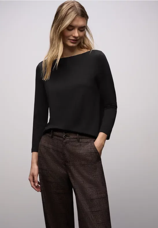 Street One Frauen Longstyle Shirt in Schwarz, Gr: 46