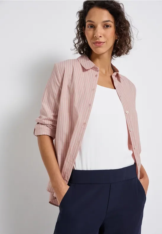 Street One Frauen Gestreifte Business Bluse in Rosa, Gr: 46