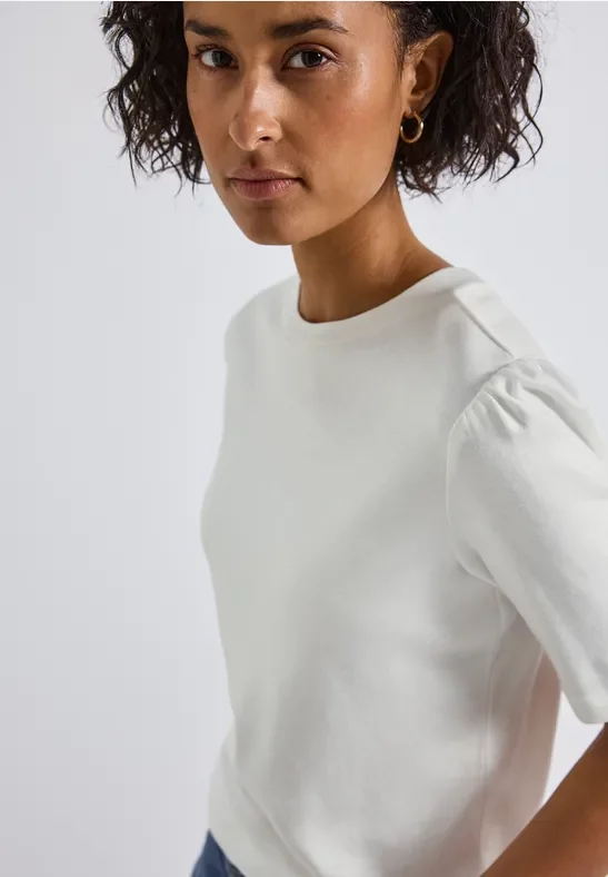 Street One Frauen Basic T-Shirt mit Raffung in Weiß, Gr: 42