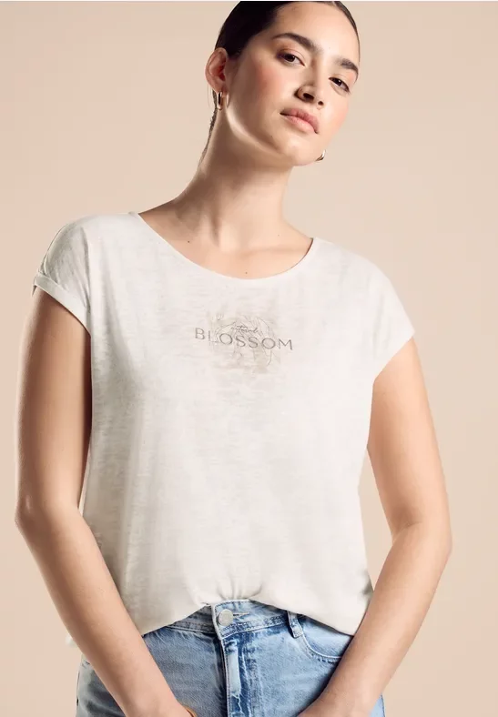 Street One Frauen T-Shirt mit Fotoprint in Beige, Gr: 46