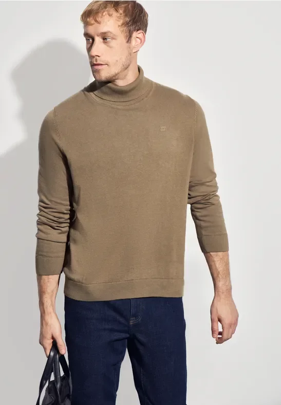 Thumbnail - Street One MEN Männer Basic Turtleneck Pullover in Braun, Gr: XXL
