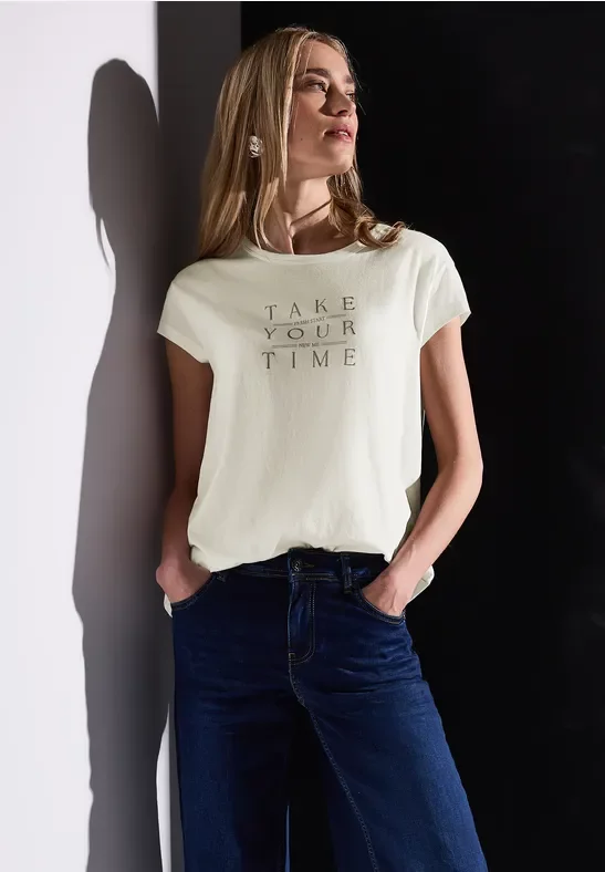 Street One Frauen Shirt mit Wording in Weiß, Gr: 46