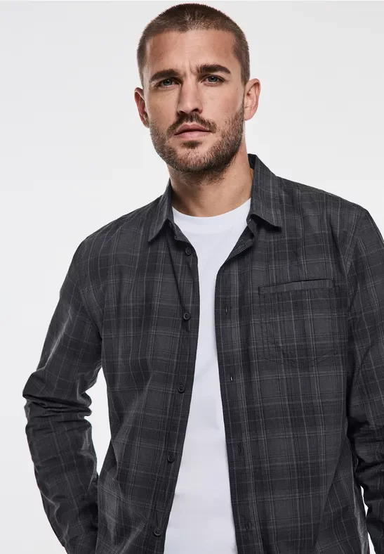 Street One MEN Männer Kariertes Hemd in Schwarz, Gr: S