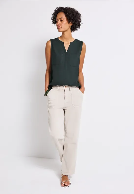 Thumbnail - Street One Frauen Blusentop mit Brusttaschen in Grün, Gr: 44