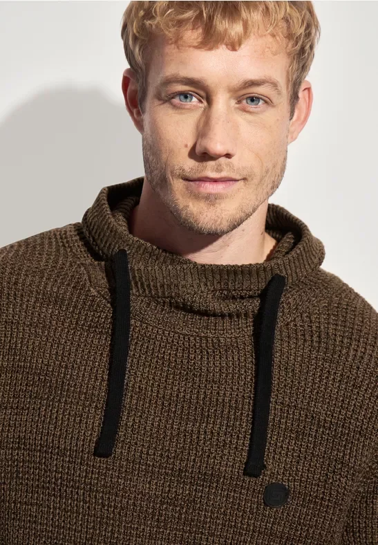 Street One MEN Männer Two Tone Funnelneck Pullover in Braun, Gr: M