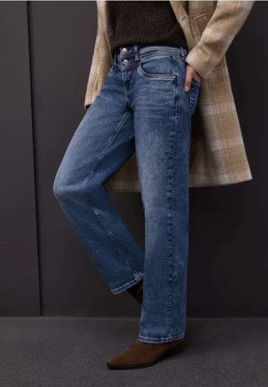 Street One Frauen Straight Leg Jeans in Blau, Gr: 32