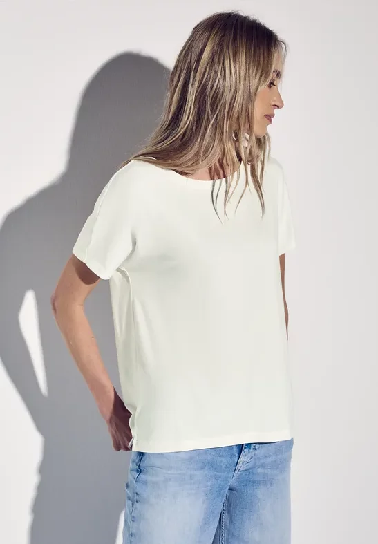 Street One Frauen Shirt in Unifarbe in Weiß, Gr: 40