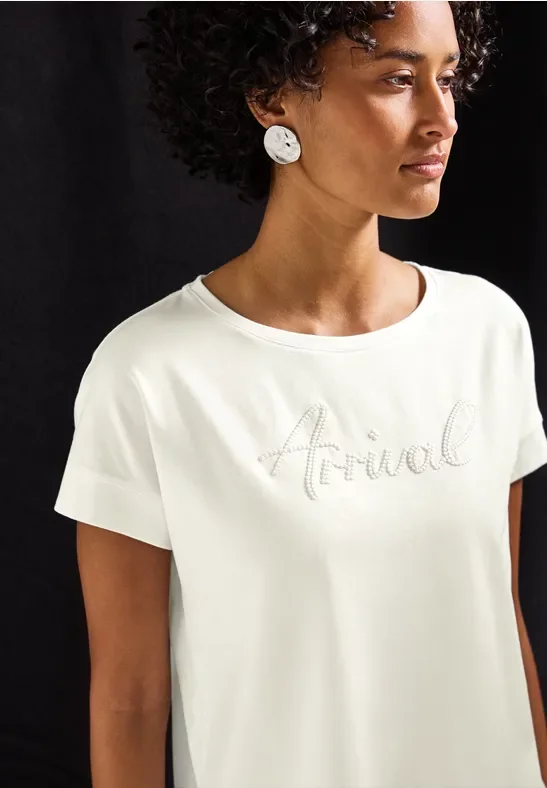 Street One Frauen Shirt mit Wording-Stickerei in Weiß, Gr: 34