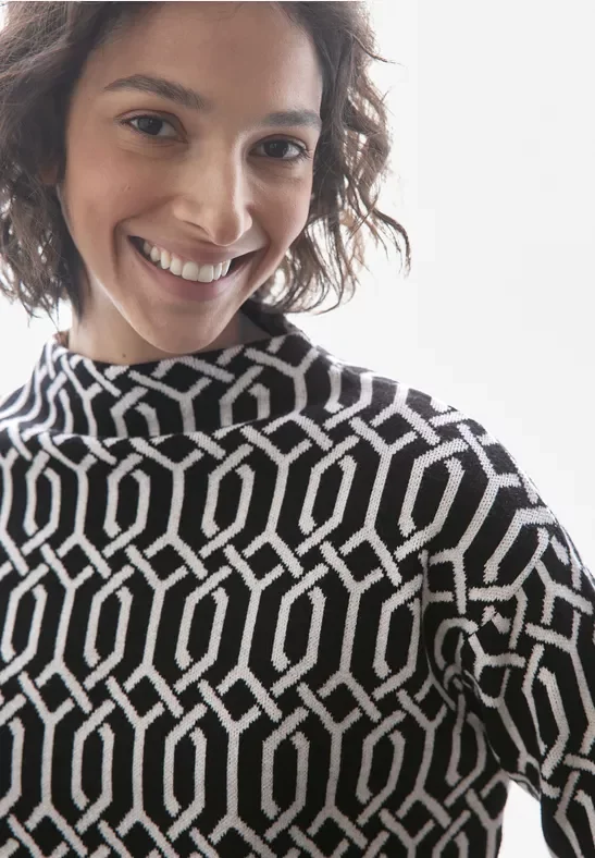 Thumbnail - Street One Frauen Jaquard Pullover in Schwarz, Gr: 34