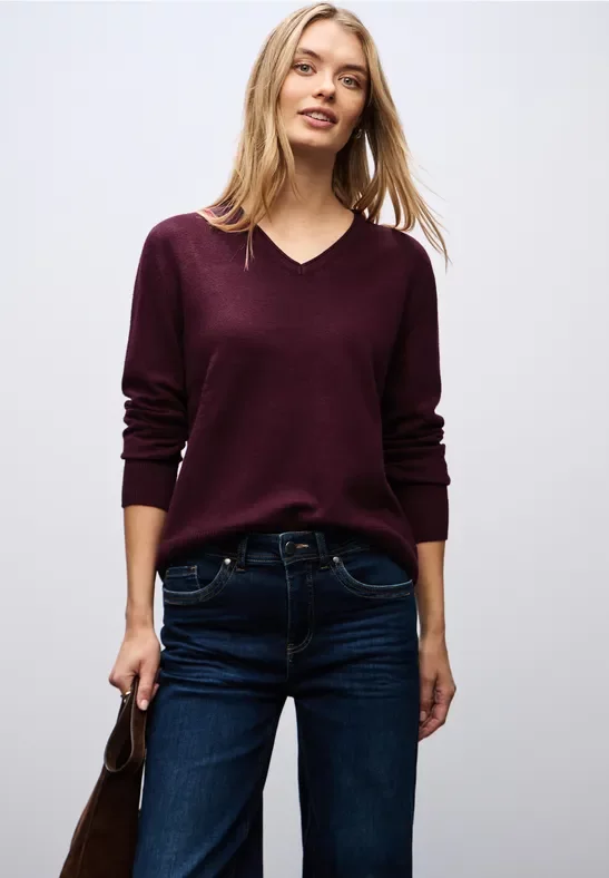 Thumbnail - Street One Frauen Kuscheliger V-Neck Pullover in Rot, Gr: 34