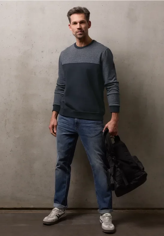 Street One MEN Männer Color-Mix Sweatshirt in Blau, Gr: 3XL