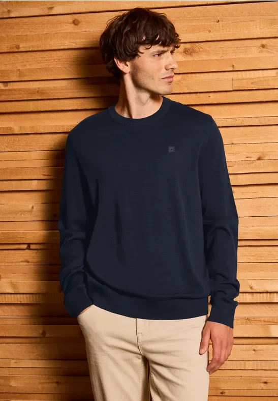 Street One MEN Männer Basic Baumwoll Pullover in Blau, Gr: 3XL