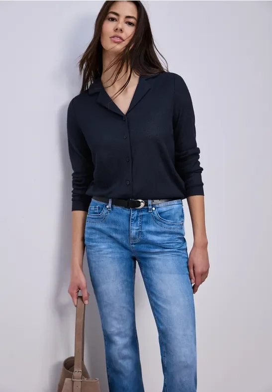 Street One Frauen Langarm Jacke mit V-Neck in Blau, Gr: 42