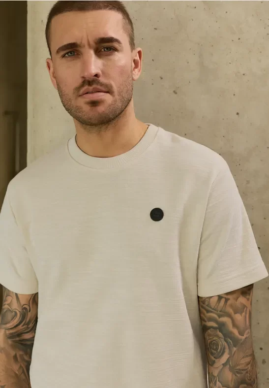 Street One MEN Männer Cosy Slub T-Shirt mit Struktur in Beige, Gr: XXL