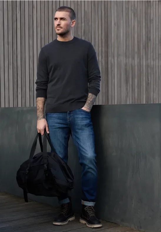 Street One MEN Männer Pullover mit Washed-Effekt in Blau, Gr: 3XL