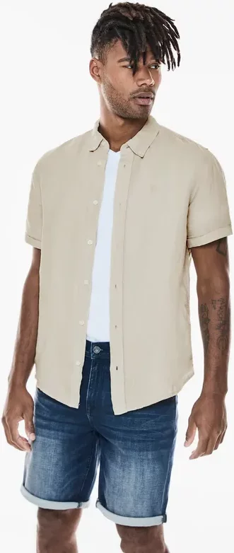 Street One MEN Männer Garment dye Leinenhemd in Beige, Gr: L