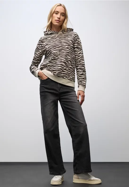 Street One Frauen Gemusterter Hoodie in Braun, Gr: 46