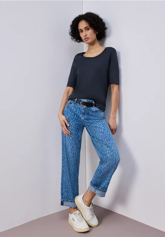 Street One Frauen T-Shirt mit Turn-Up in Blau, Gr: 38