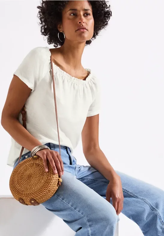 Street One Frauen Leinenmix-Bluse in Weiß, Gr: 38