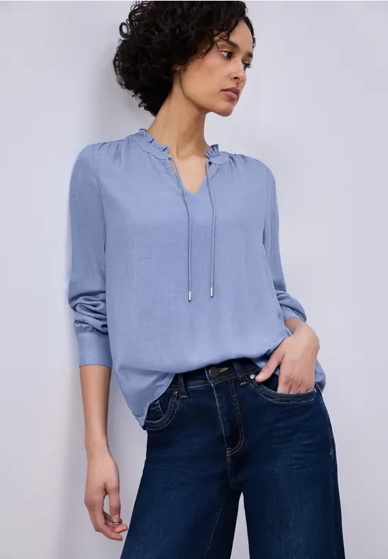 Street One Frauen Bluse mit Rüschendetail in Blau, Gr: 38