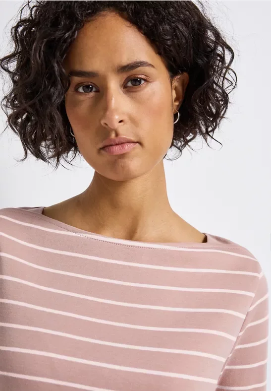 Street One Frauen Gestreiftes Basic Shirt in Rosa, Gr: 38