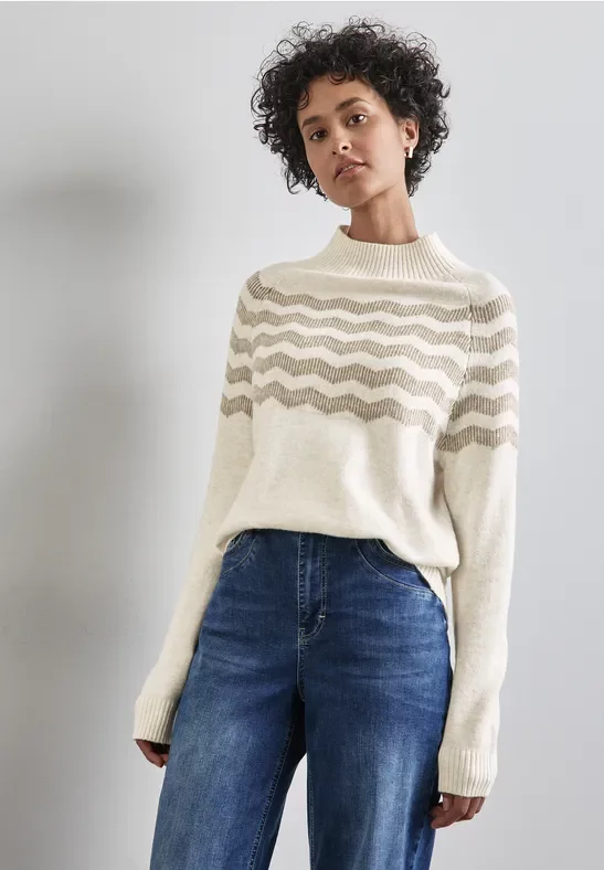 Street One Frauen Melange-Look Pullover in Weiß, Gr: 34