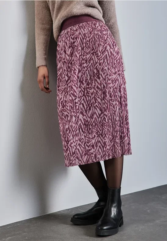 Street One Frauen Bedruckter Midi-Meshrock in Rot, Gr: 42