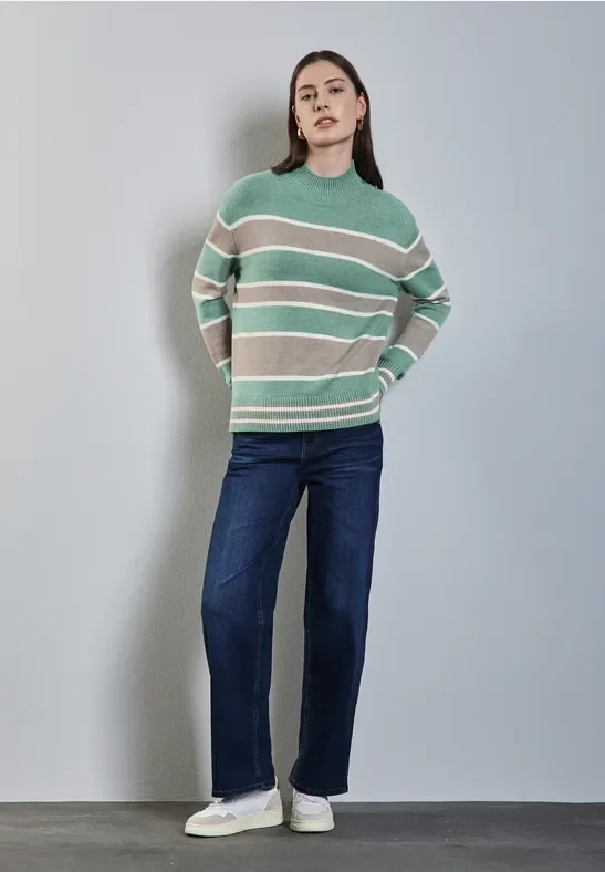 Thumbnail - Street One Frauen Gestreifter Pullover in Grün, Gr: 46