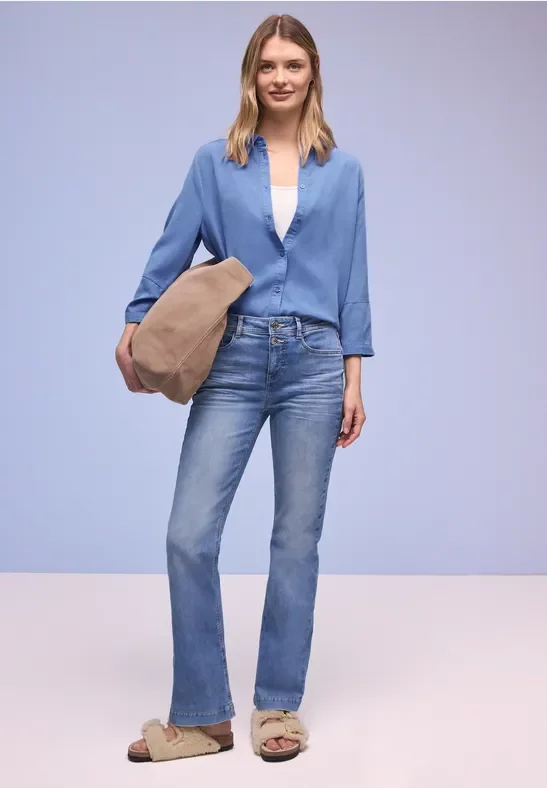 Street One Frauen Hemdbluse im Washed-Look in Blau, Gr: 44