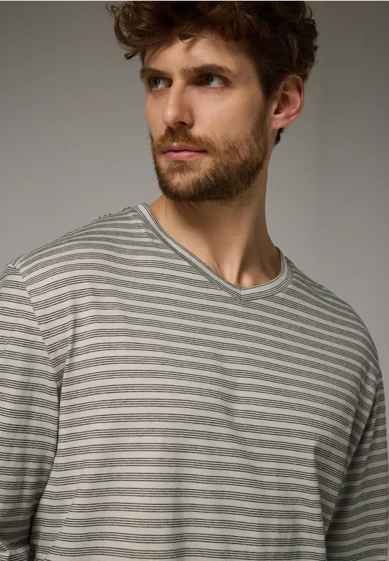 Street One MEN Männer Gestreiftes Langarmshirt in Beige, Gr: L