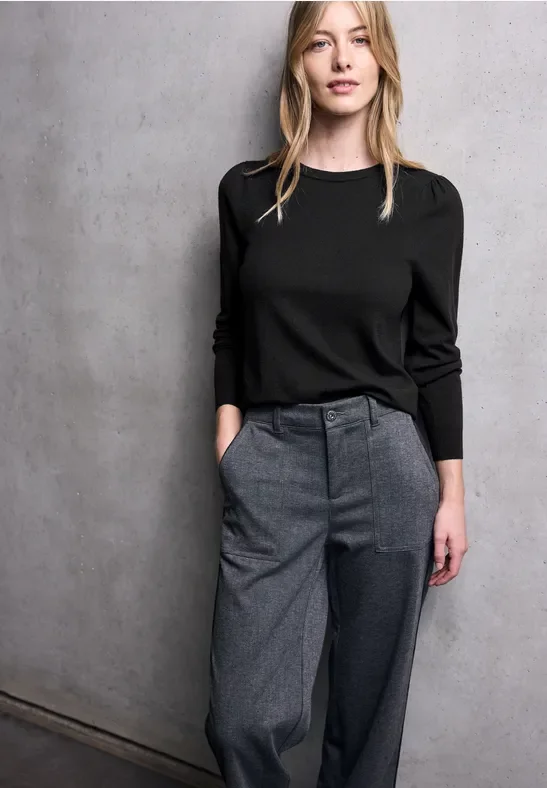 Street One Studio Frauen Pullover mit Puff-Ärmeln in Schwarz, Gr: 40