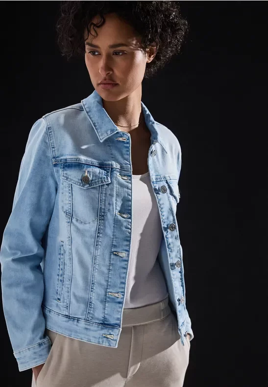 Thumbnail - Street One Frauen Jeansjacke im Bleached-Look in Blau, Gr: 34