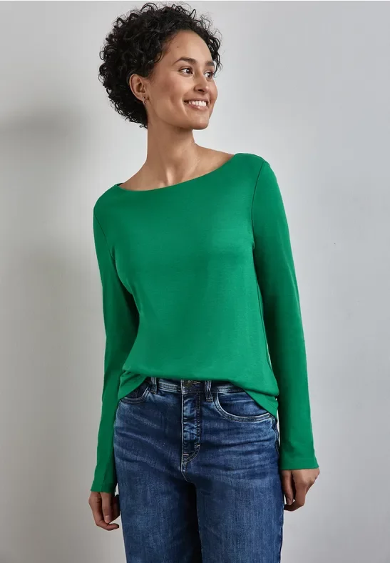 Thumbnail - Street One Frauen Shirt mit U-Boot-Ausschnitt in Grün, Gr: 40