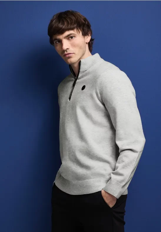 Thumbnail - Street One MEN Männer Softer Halfzip Pullover in Grau, Gr: S