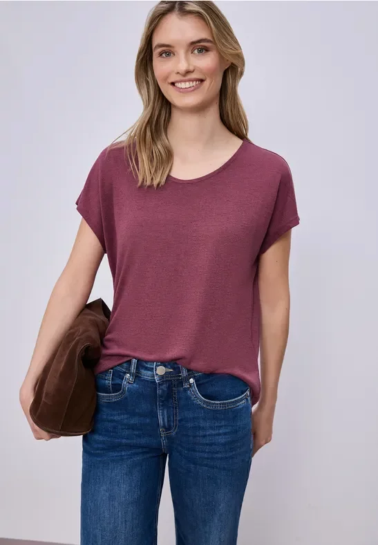 Street One Frauen Dropped Shoulder Shirt im Leinen-Look in Rosa, Gr: 42