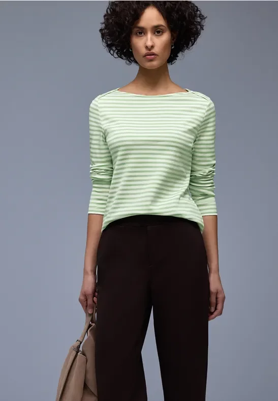 Street One Frauen Gestreiftes T-Shirt in Grün, Gr: 46