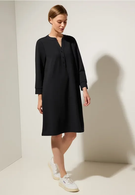 Street One Frauen Langarmkleid in Unifarbe in Schwarz, Gr: 34