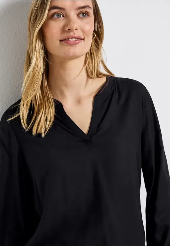 Thumbnail - Street One Frauen Split Neck Bluse mit Tape in Schwarz, Gr: 36