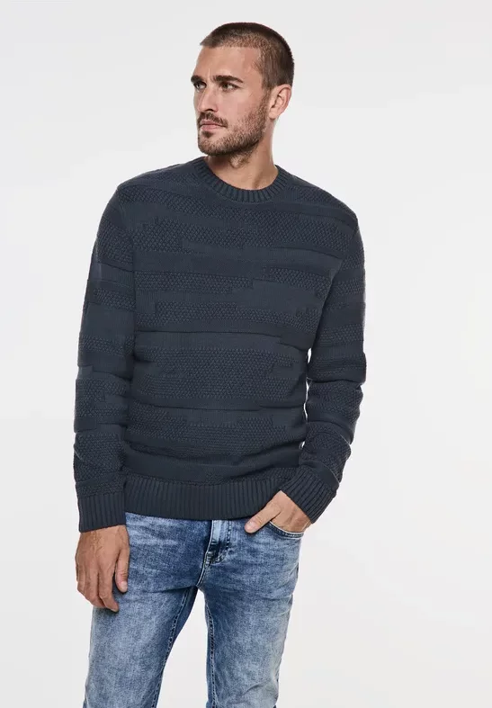 Thumbnail - Street One MEN Männer Pullover mit Muster in Blau, Gr: XL