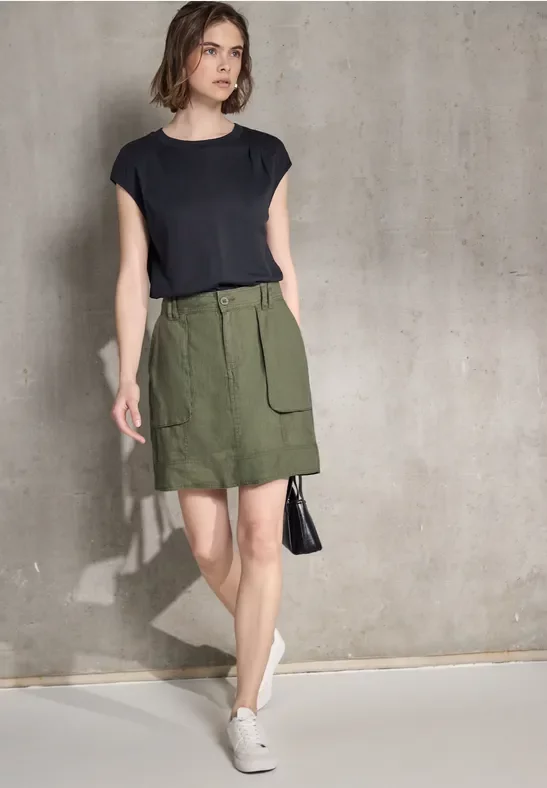 Street One Studio Frauen Leinenrock im Cargo-Look in Grün, Gr: 44