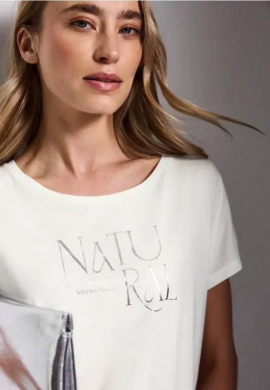 Street One Frauen Shirt mit Glitzer-Wording in Weiß, Gr: 44