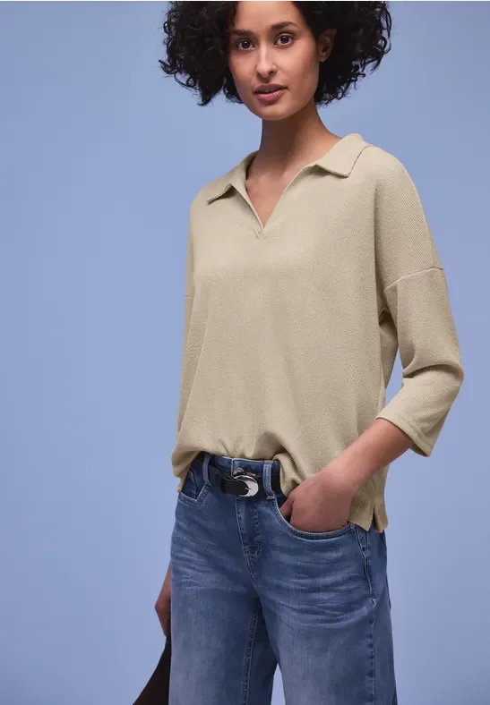 Street One Frauen Shirt in Unifarbe in Beige, Gr: 46